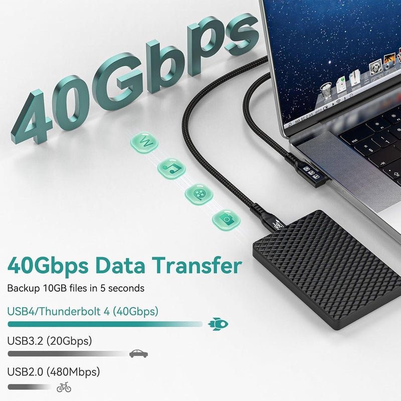 1m USB C Fast Charging Cable 40Gbps PD240W 8K60Hz Nylon Extension Cord Docking Station - Image 3